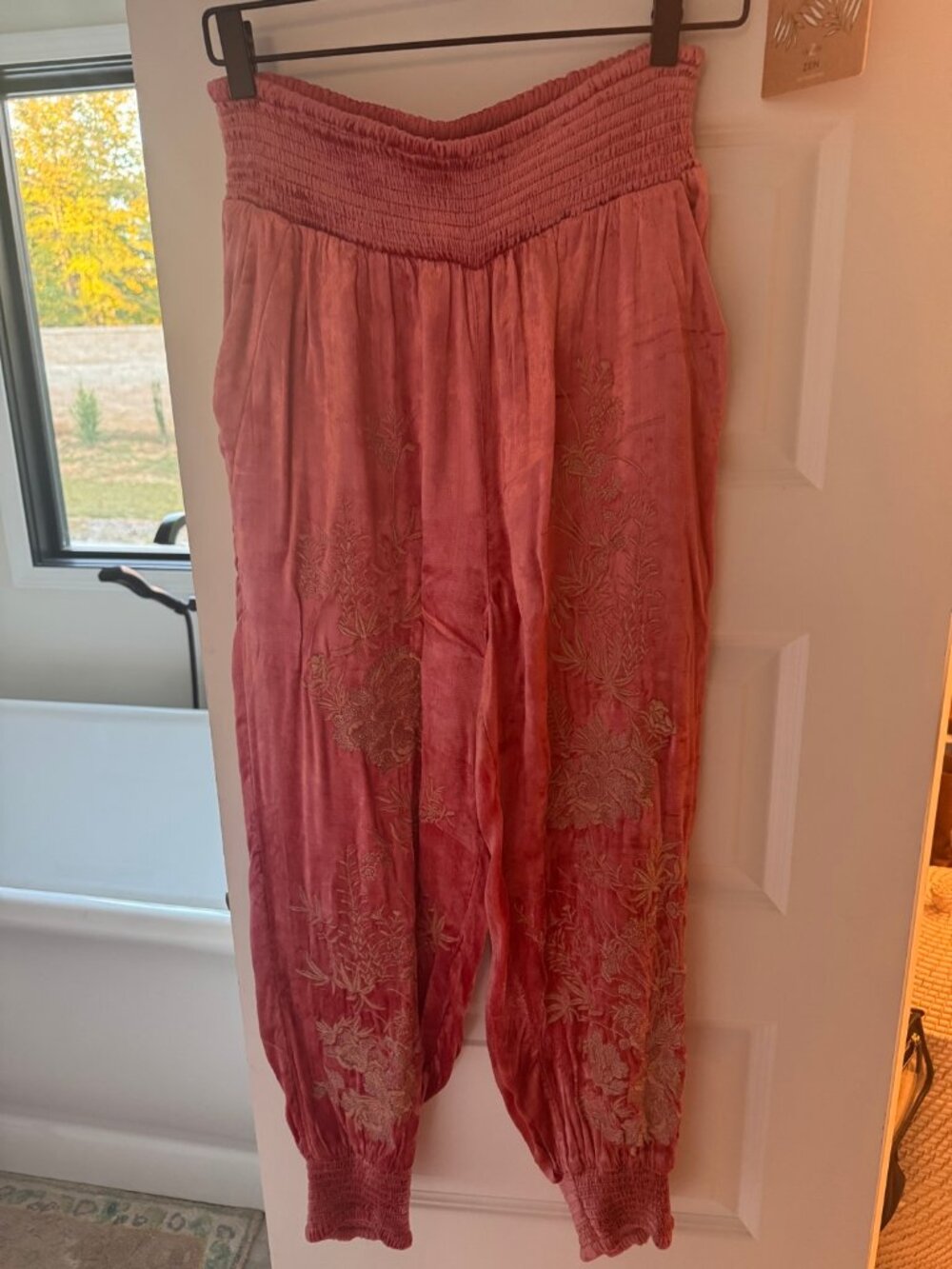 Anthropologie Velvet Embroidered Jogger Pants